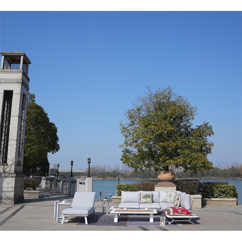 White Aluminum 6-Person Outdoor Seating Group with Gray Cushions