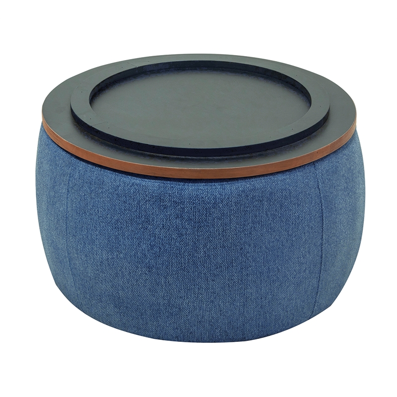 Round Fabric Storage Ottoman 2 in 1 Function  Work as End table and Ottoman Navy