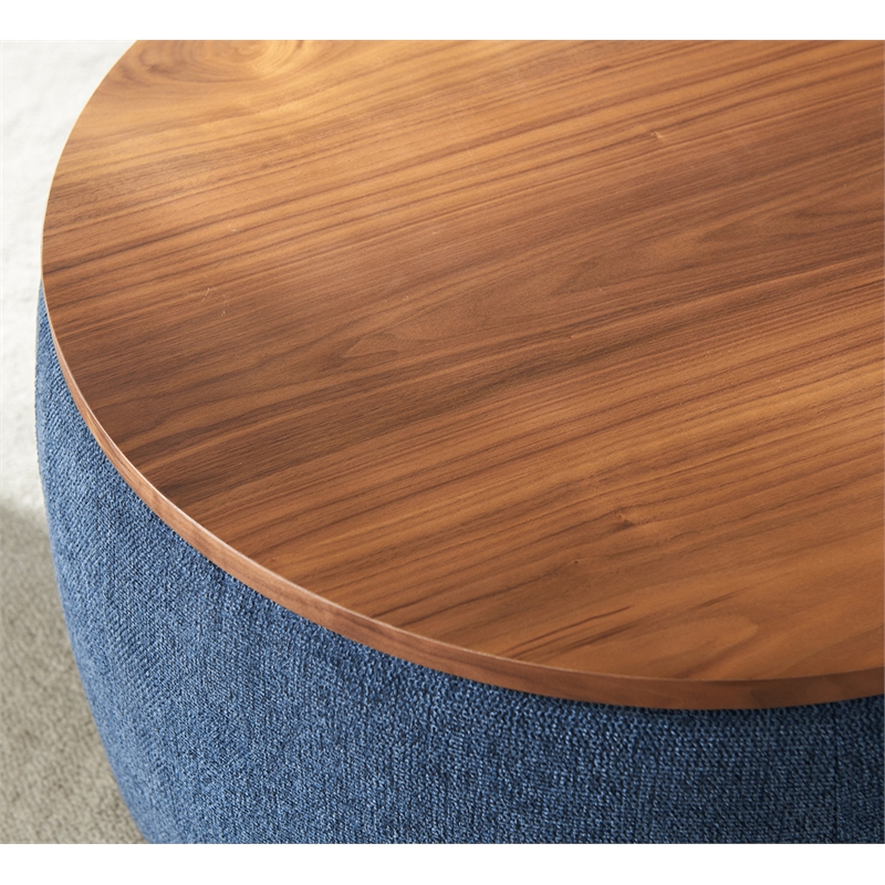 Round Fabric Storage Ottoman 2 in 1 Function  Work as End table and Ottoman Navy