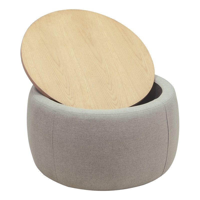 Round Fabric Storage Ottoman Work as End table and Ottoman in Gray