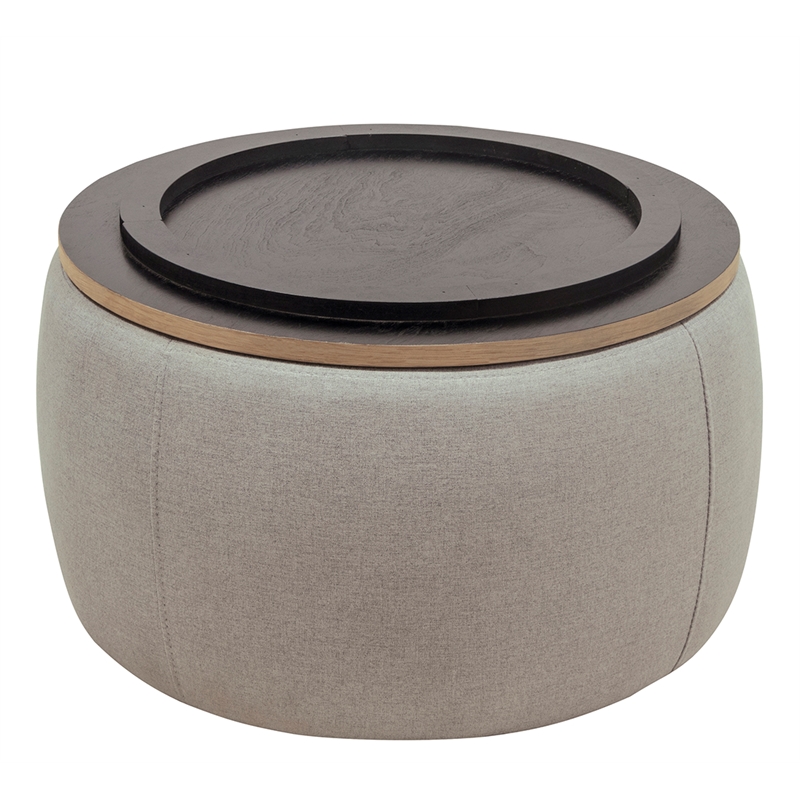 Round Fabric Storage Ottoman Work as End table and Ottoman in Gray