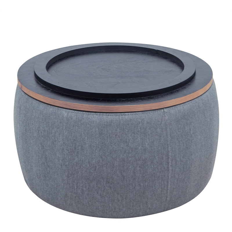 Round Fabric Storage Ottoman Work as End table and Ottoman in Dark Gray
