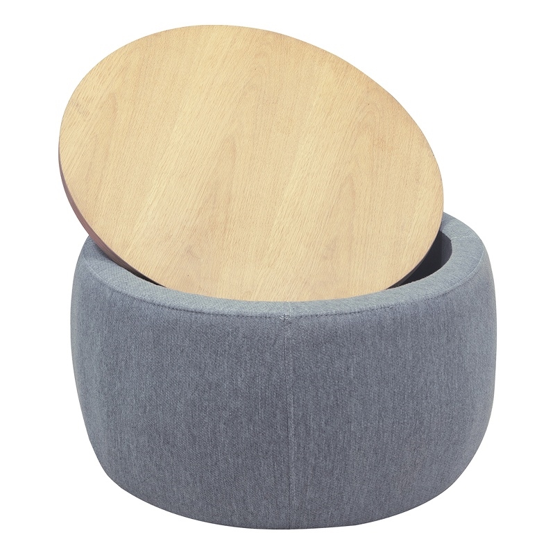 Round Fabric Storage Ottoman Work as End table and Ottoman in Dark Gray