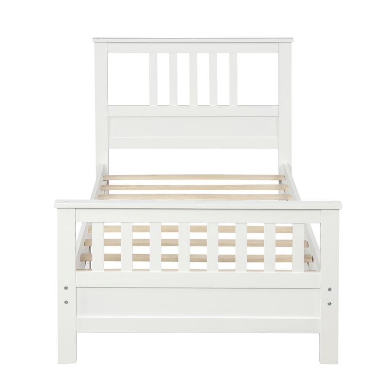 White Solid Wood Platform Bed with Headboard and Footboard Twin