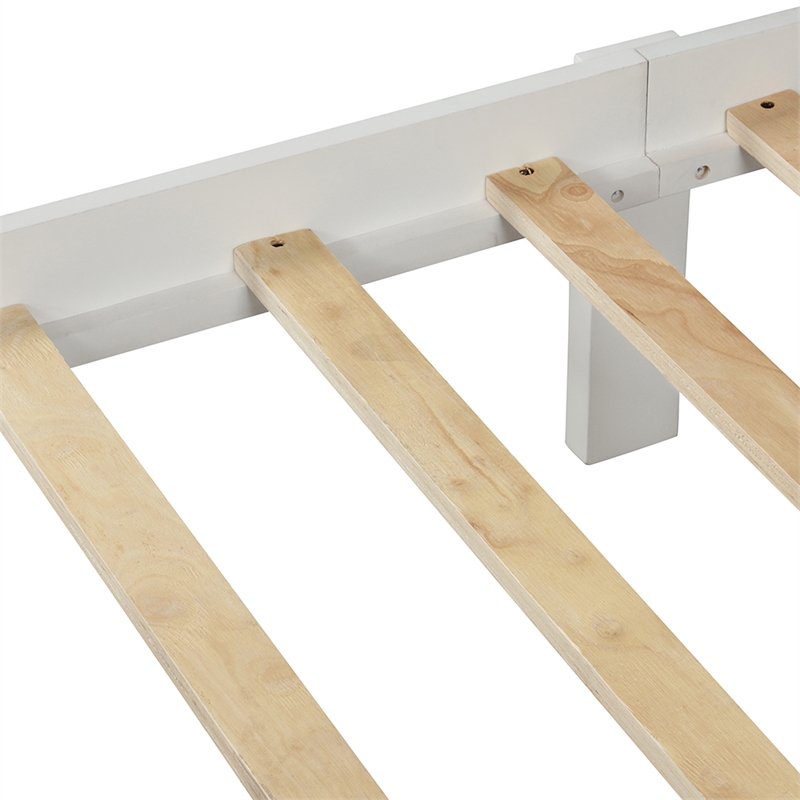 White Solid Wood Platform Bed with Headboard and Footboard Twin