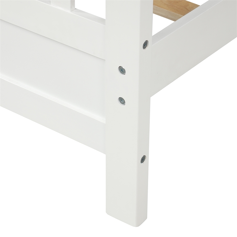 White Solid Wood Platform Bed with Headboard and Footboard Twin