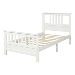 White Solid Wood Platform Bed with Headboard and Footboard Twin