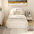 White Platform Twin Bed with Storage Drawer and Solid Wood Slat Support