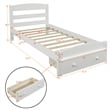 White Platform Twin Bed with Storage Drawer and Solid Wood Slat Support
