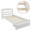 White Platform Twin Bed with Storage Drawer and Solid Wood Slat Support