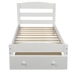 White Platform Twin Bed with Storage Drawer and Solid Wood Slat Support