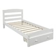 White Platform Twin Bed with Storage Drawer and Solid Wood Slat Support