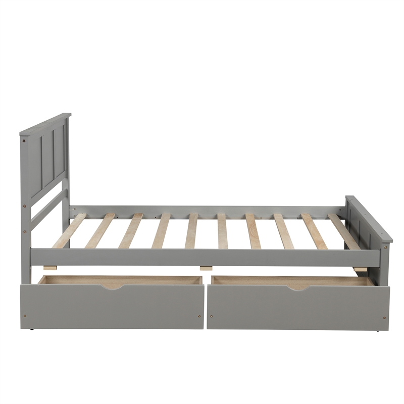 Gray Wood Platform Storage Bed 2 drawers with wheels Twin Size Frame