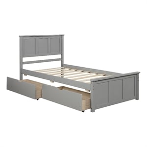Gray Wood Platform Storage Bed 2 drawers with wheels Twin Size Frame
