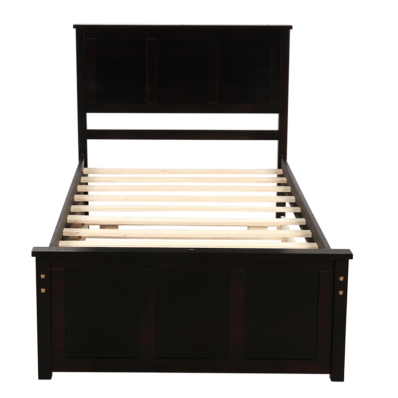 Espresso Wood Platform Storage Bed 2 drawers with wheels Twin Size Frame