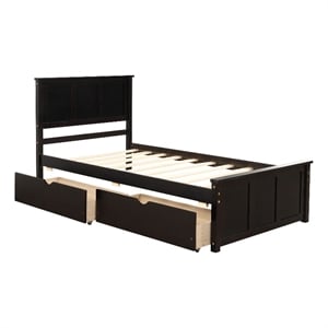 Espresso Wood Platform Storage Bed 2 drawers with wheels Twin Size Frame