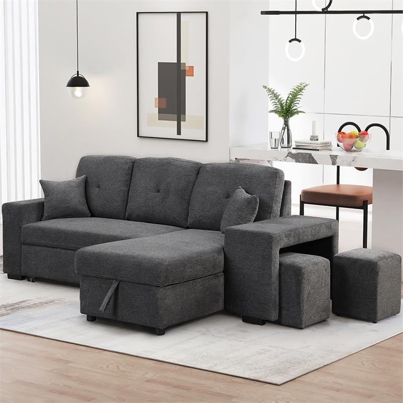 Contemporary Velvet L-Shaped Sleeper Sectional Sofa Bed in Black
