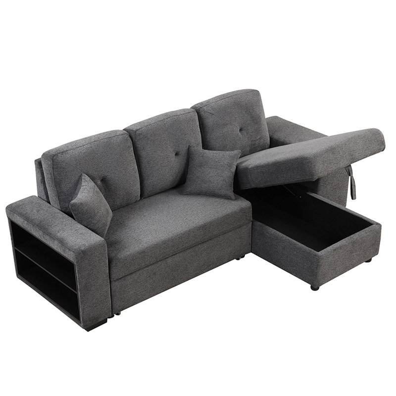Contemporary Velvet L-Shaped Sleeper Sectional Sofa Bed in Black