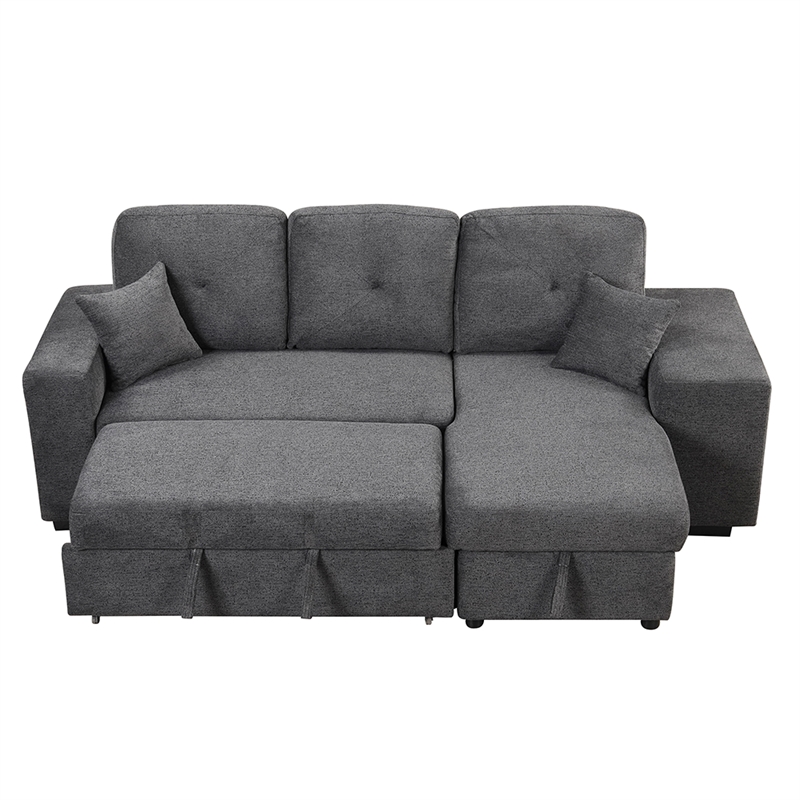 Contemporary Velvet L-Shaped Sleeper Sectional Sofa Bed in Black