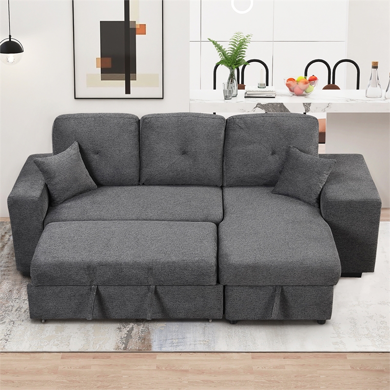Contemporary Velvet L-Shaped Sleeper Sectional Sofa Bed in Black