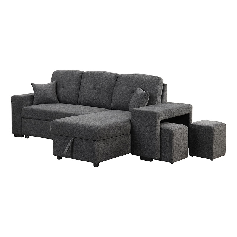 Contemporary Velvet L-Shaped Sleeper Sectional Sofa Bed in Black