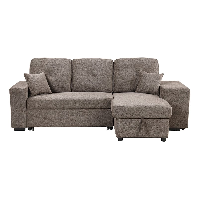 Modern Velvet L-Shaped Sleeper Sectional Sofa Bed in Charcoal