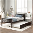 Espresso Wood Twin Bed with Trundle Headboard and Footboard for Bedroom