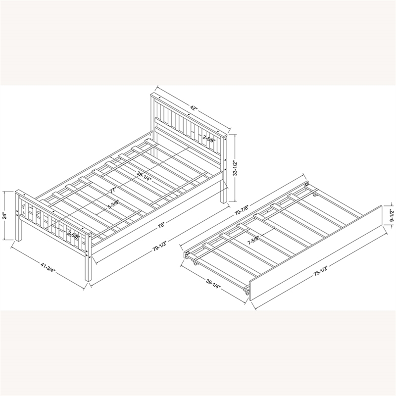 Espresso Wood Twin Bed with Trundle Headboard and Footboard for Bedroom