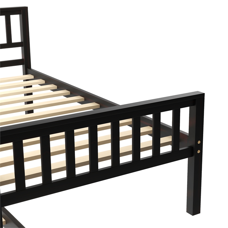 Espresso Wood Twin Bed with Trundle Headboard and Footboard for Bedroom