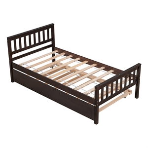 Espresso Wood Twin Bed with Trundle Headboard and Footboard for Bedroom