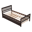 Espresso Wood Twin Bed with Trundle Headboard and Footboard for Bedroom