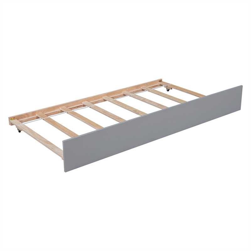 Gray Wood Twin Bed with Trundle Headboard and Footboard for Bedroom