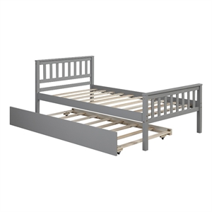 Gray Wood Twin Bed with Trundle Headboard and Footboard for Bedroom