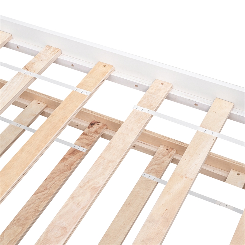 White Wood Twin Bed with Trundle Headboard and Footboard for Bedroom