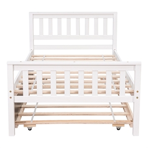 White Wood Twin Bed with Trundle Headboard and Footboard for Bedroom