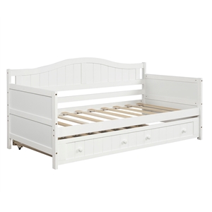 White Wood Twin Daybed with Trundle Bed Sofa Bed for Bedroom Living Room