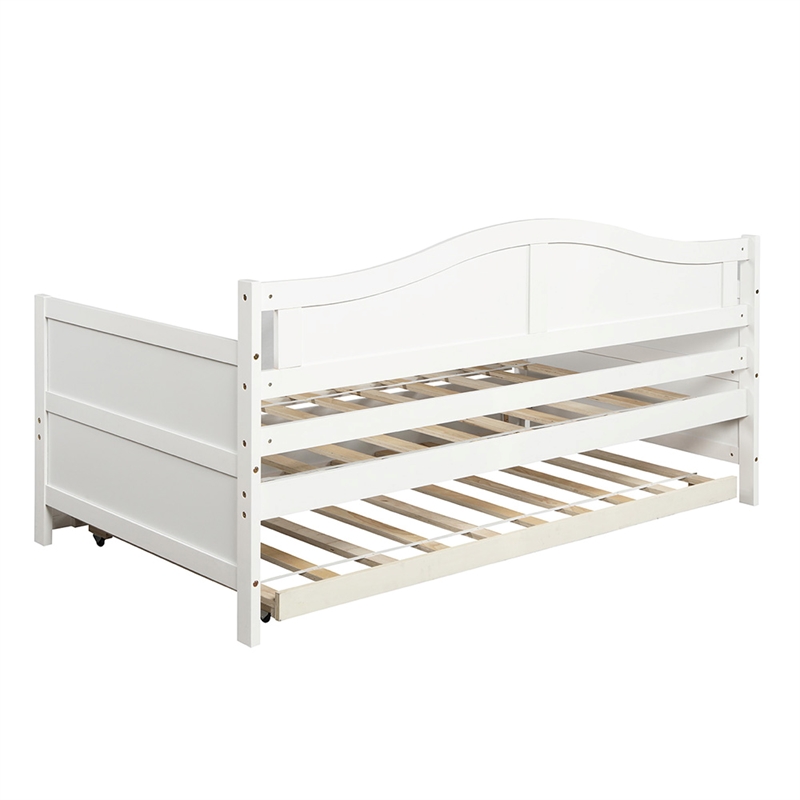 White Wood Twin Daybed with Trundle Bed Sofa Bed for Bedroom Living Room