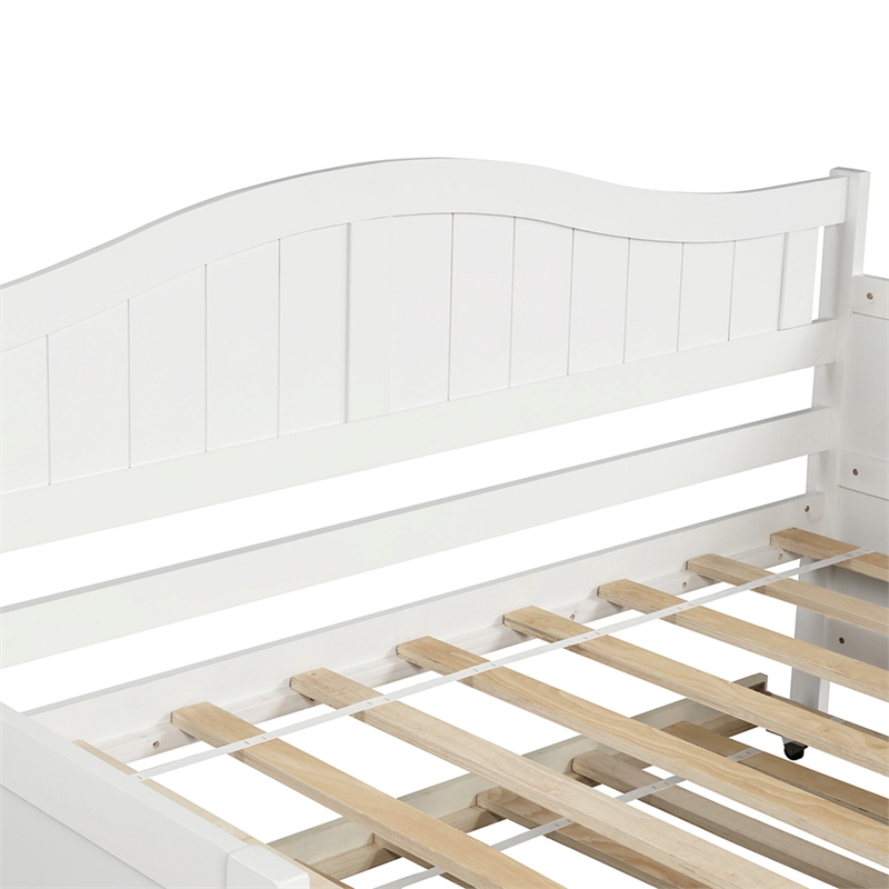 White Wood Twin Daybed with Trundle Bed Sofa Bed for Bedroom Living Room