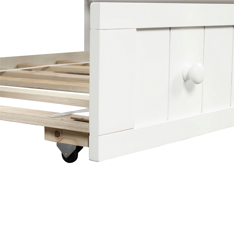 White Wood Twin Daybed with Trundle Bed Sofa Bed for Bedroom Living Room