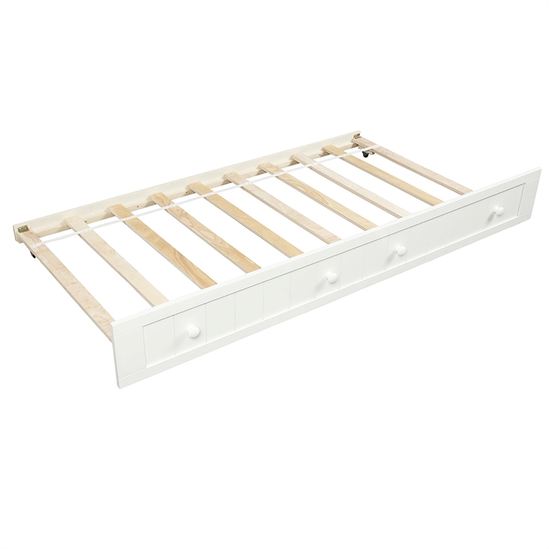 White Wood Twin Daybed with Trundle Bed Sofa Bed for Bedroom Living Room