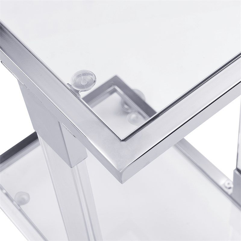 Chrome Glass Top C Shape Square Table with Metal Base for Living Room