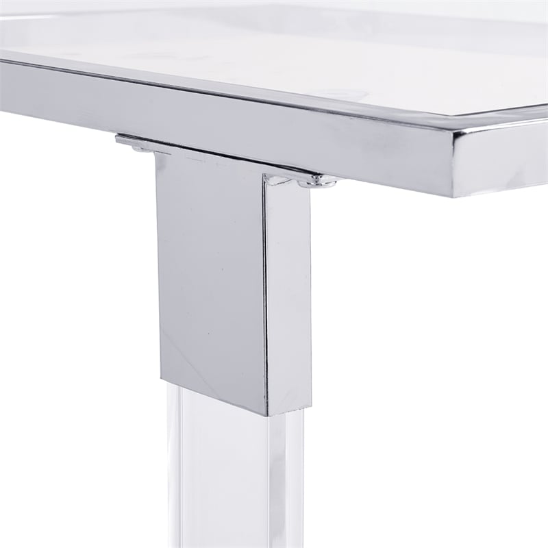 Chrome Glass Top C Shape Square Table with Metal Base for Living Room