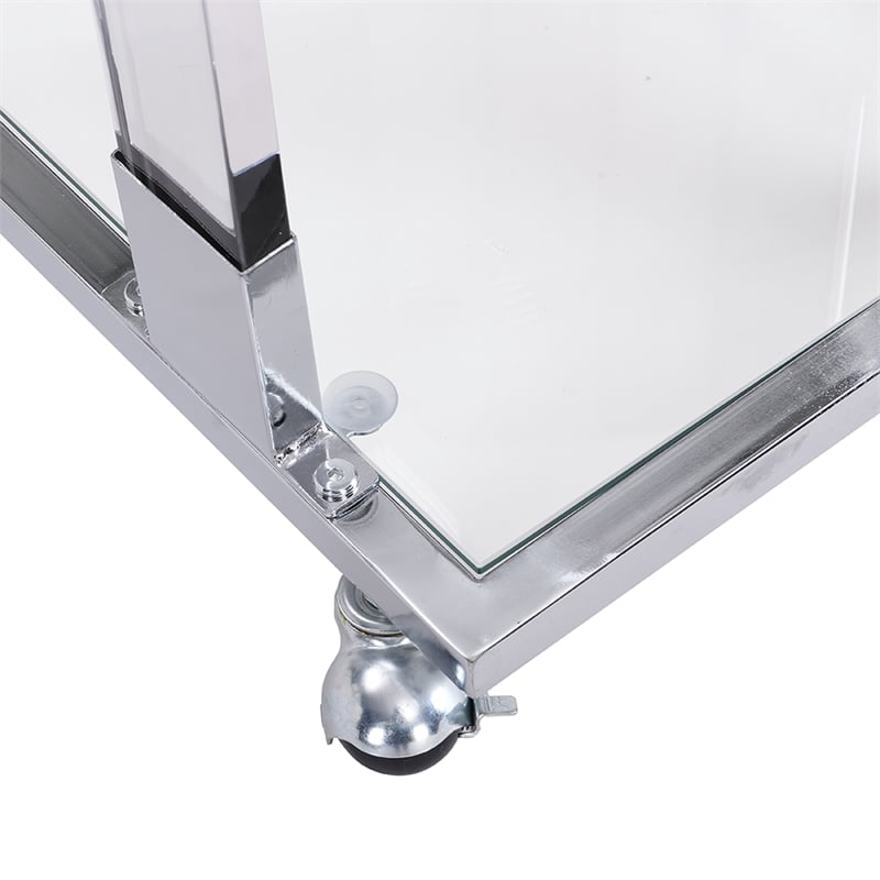 Chrome Glass Top C Shape Square Table with Metal Base for Living Room