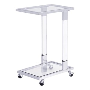 Chrome Glass Top C Shape Square Table with Metal Base for Living Room
