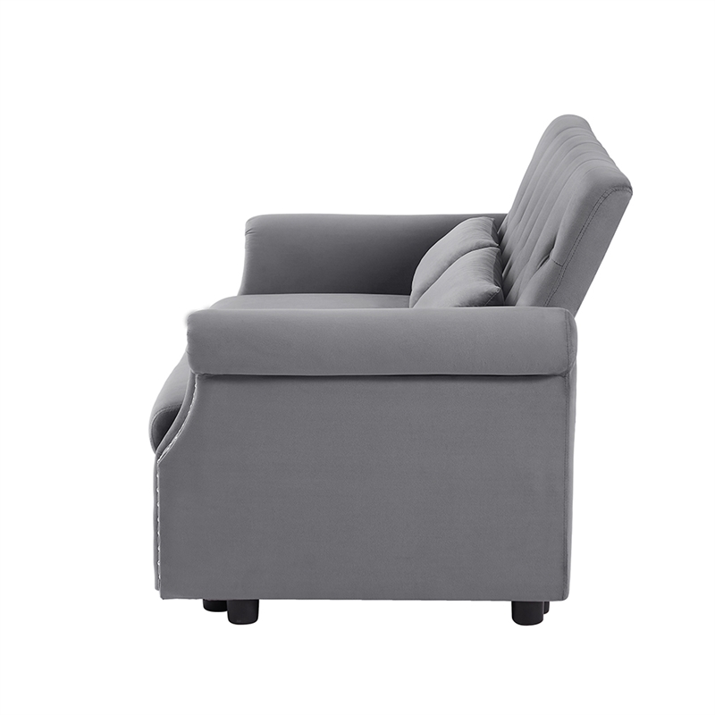Direct Wicker Velvet Convertible Loveseat Sleeper Sofa Couch in Gray