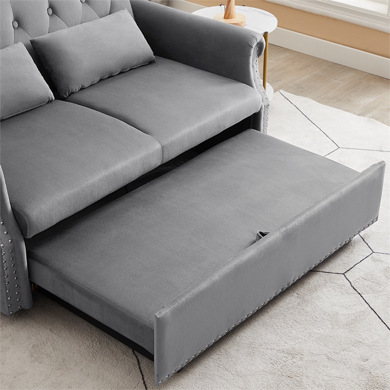 Direct Wicker Velvet Convertible Loveseat Sleeper Sofa Couch in Gray