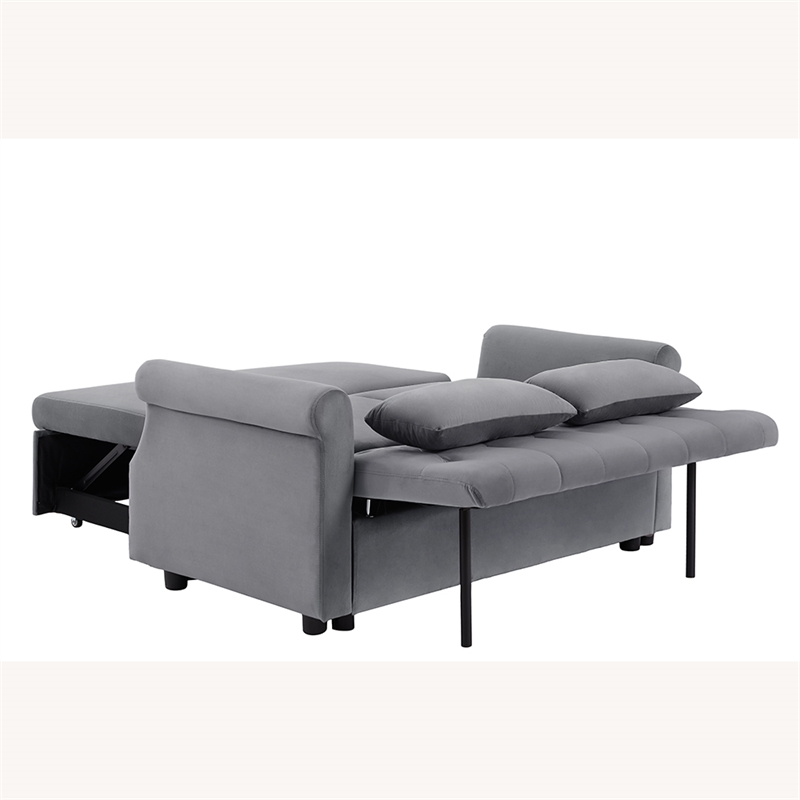 Direct Wicker Velvet Convertible Loveseat Sleeper Sofa Couch in Gray
