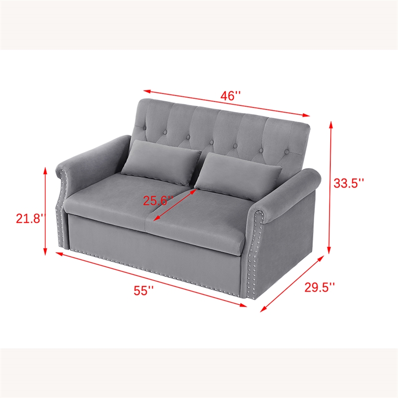 Direct Wicker Velvet Convertible Loveseat Sleeper Sofa Couch in Gray
