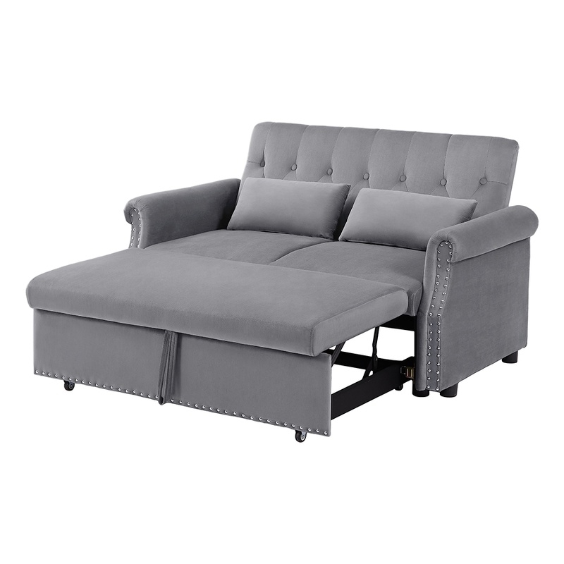 Direct Wicker Velvet Convertible Loveseat Sleeper Sofa Couch in Gray