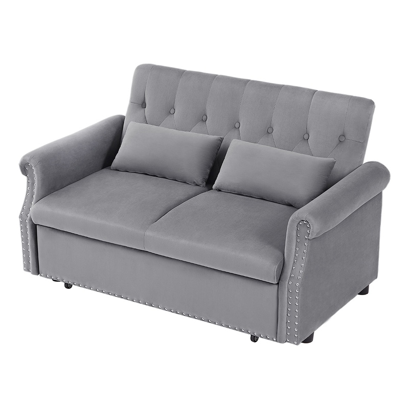 Direct Wicker Velvet Convertible Loveseat Sleeper Sofa Couch in Gray